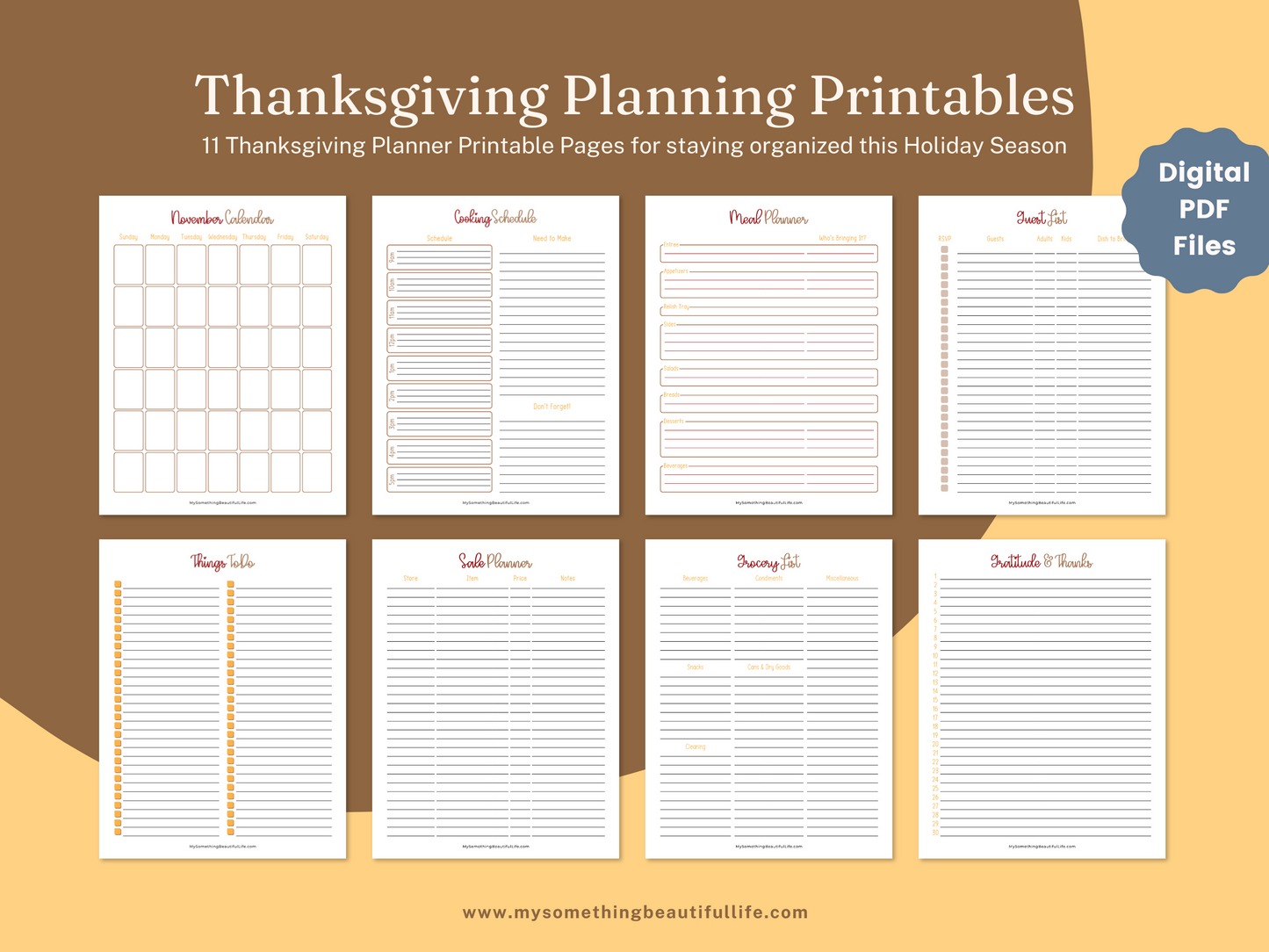 Thanksgiving Planner Printables - Digital File PDF